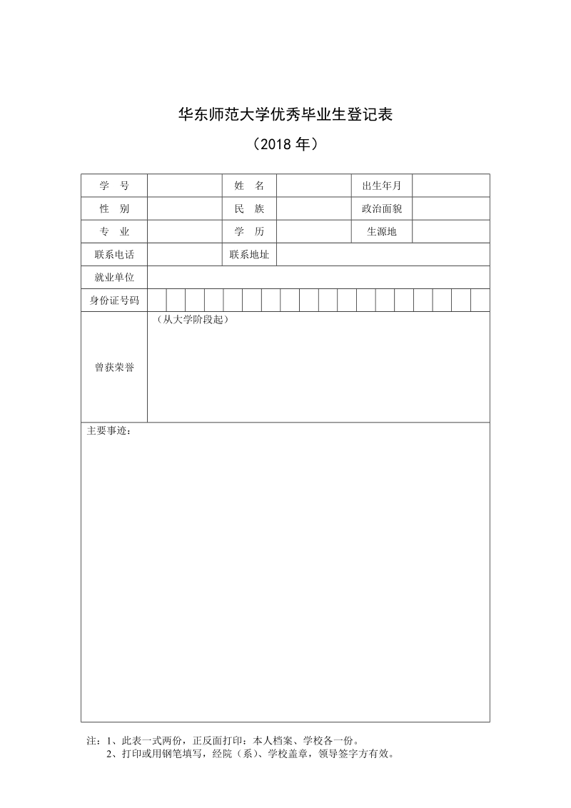 上海市普通高等学校优秀毕业生登记表.doc_第1页