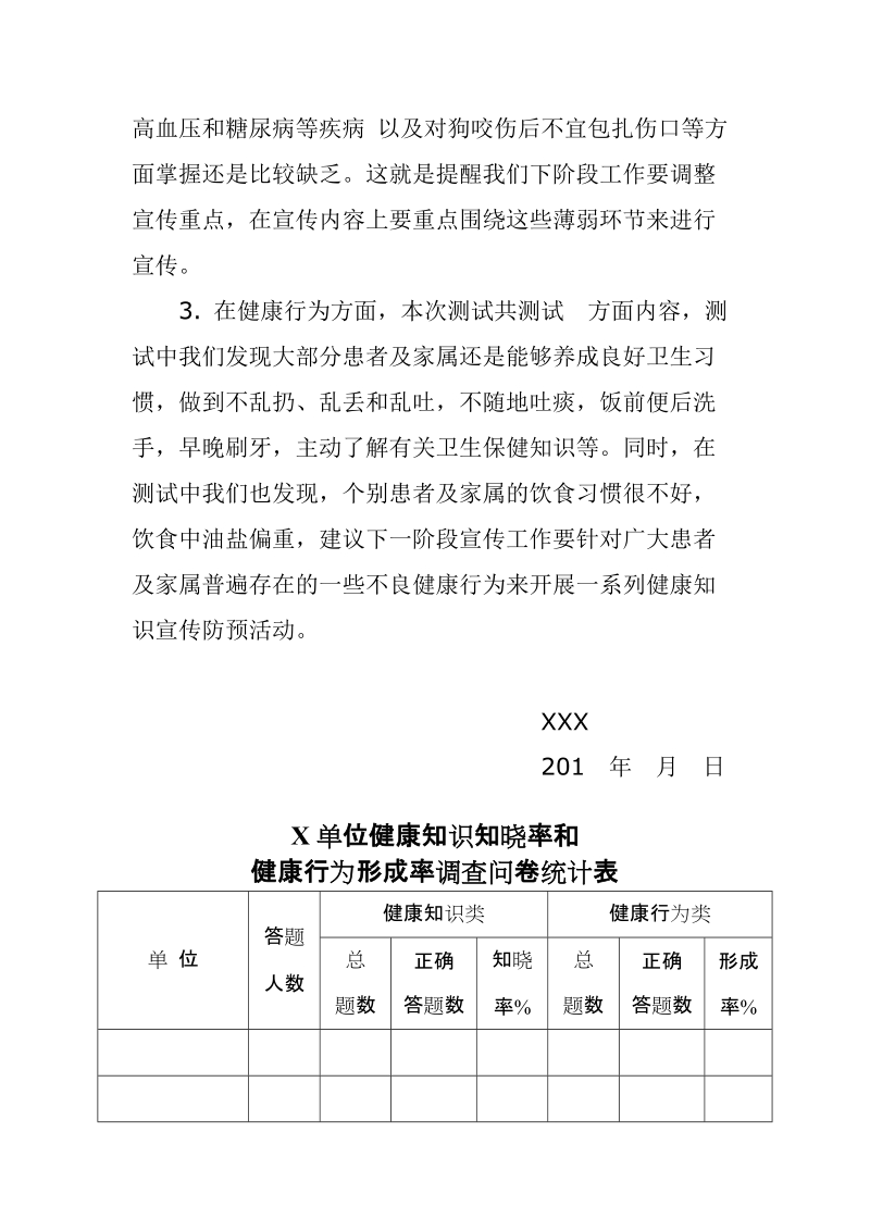 问卷调查统计表及分析评估报告健康知识健康行为.doc_第2页