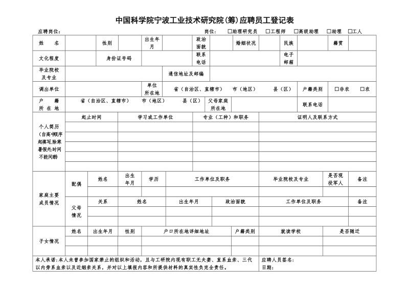 中国科学院宁波材料技术与工程研究所应聘员工登记表.doc_第1页