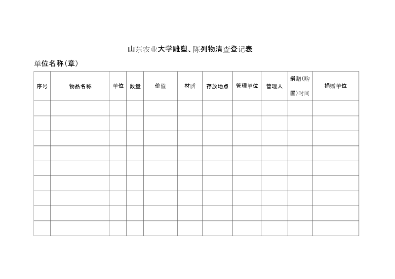 山东农业大学雕塑、陈列物清查登记表.doc_第1页