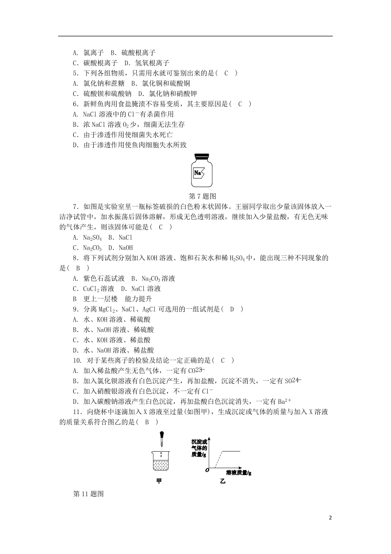 2018年秋九年级科学上册 第1章 物质及其变化 第6节 几种重要的盐 第1课时 什么是盐练习 （新版）浙教版.doc_第2页