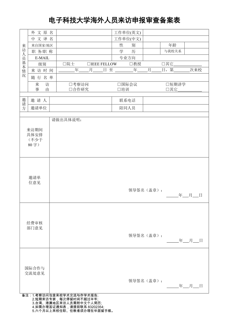 电子科技大学海外人员来访审批备案表.doc_第1页