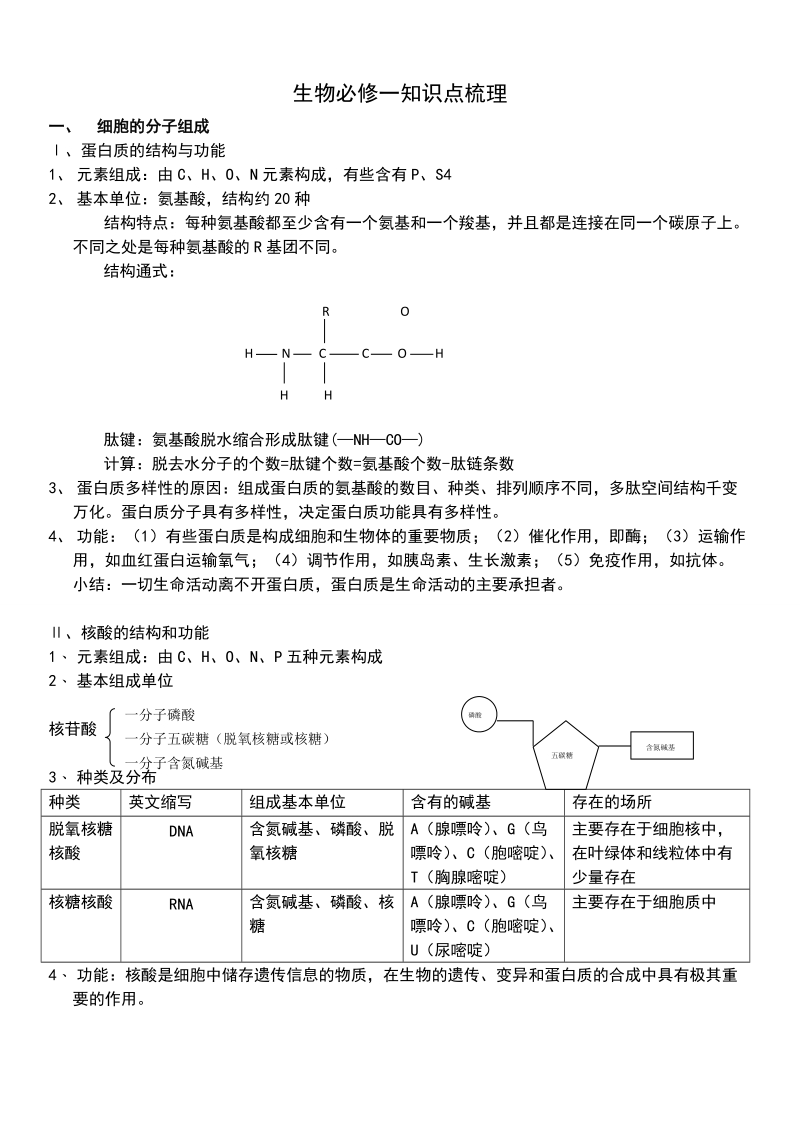 高中生物必修一知识点梳理.doc_第1页