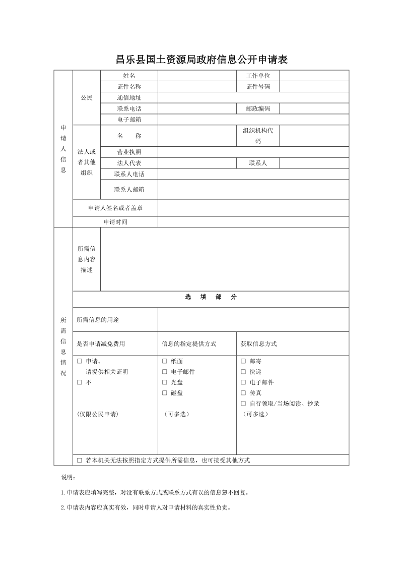 昌乐县国土资源局政府信息公开申请表.doc_第1页