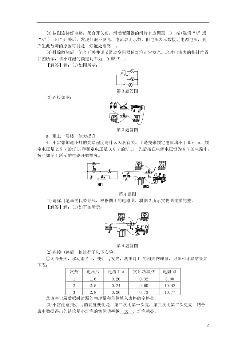 2018年秋九年级科学上册 第3章 能量的转化与守恒 第6节 电能 第3课时 电功率的测量练习 （新版）浙教版.doc_第2页