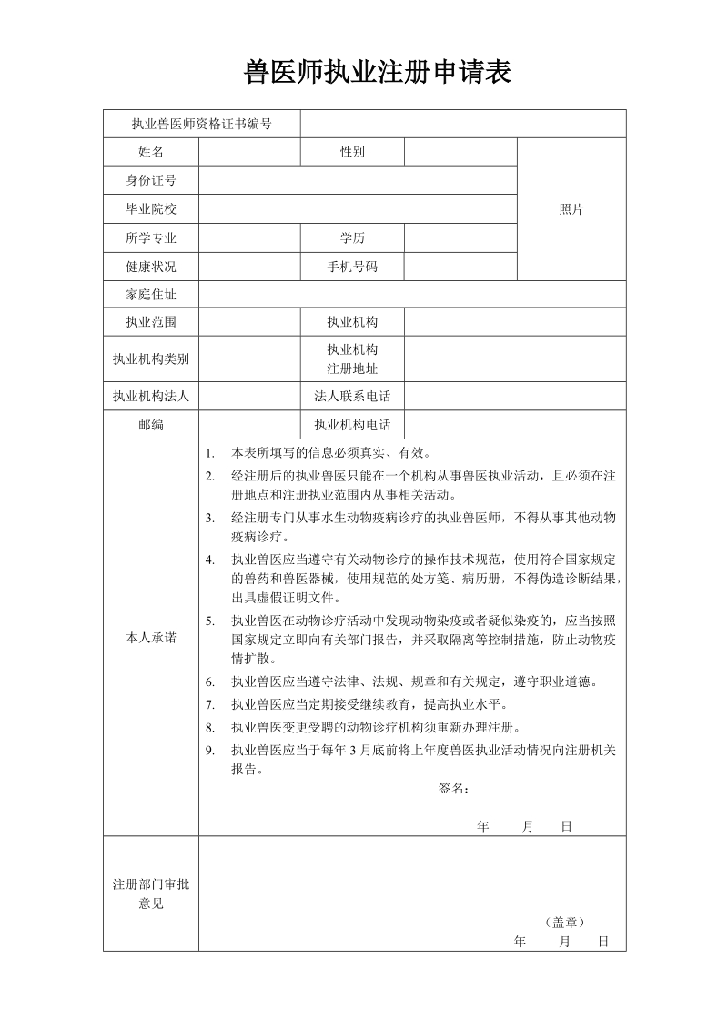 兽医师执业注册申请表.doc_第1页