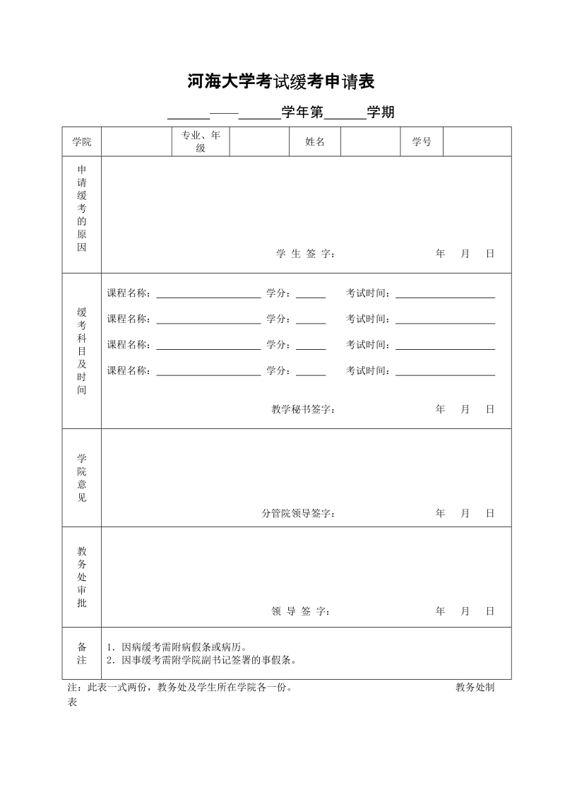 河海大学考试缓考申请表.doc_第1页