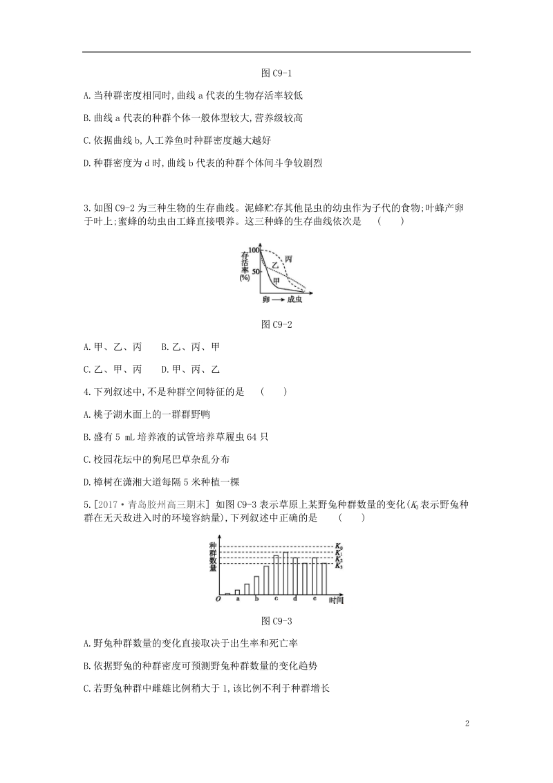 2019届高考生物一轮复习 第9单元 种群和群落常考易错训练.doc_第2页