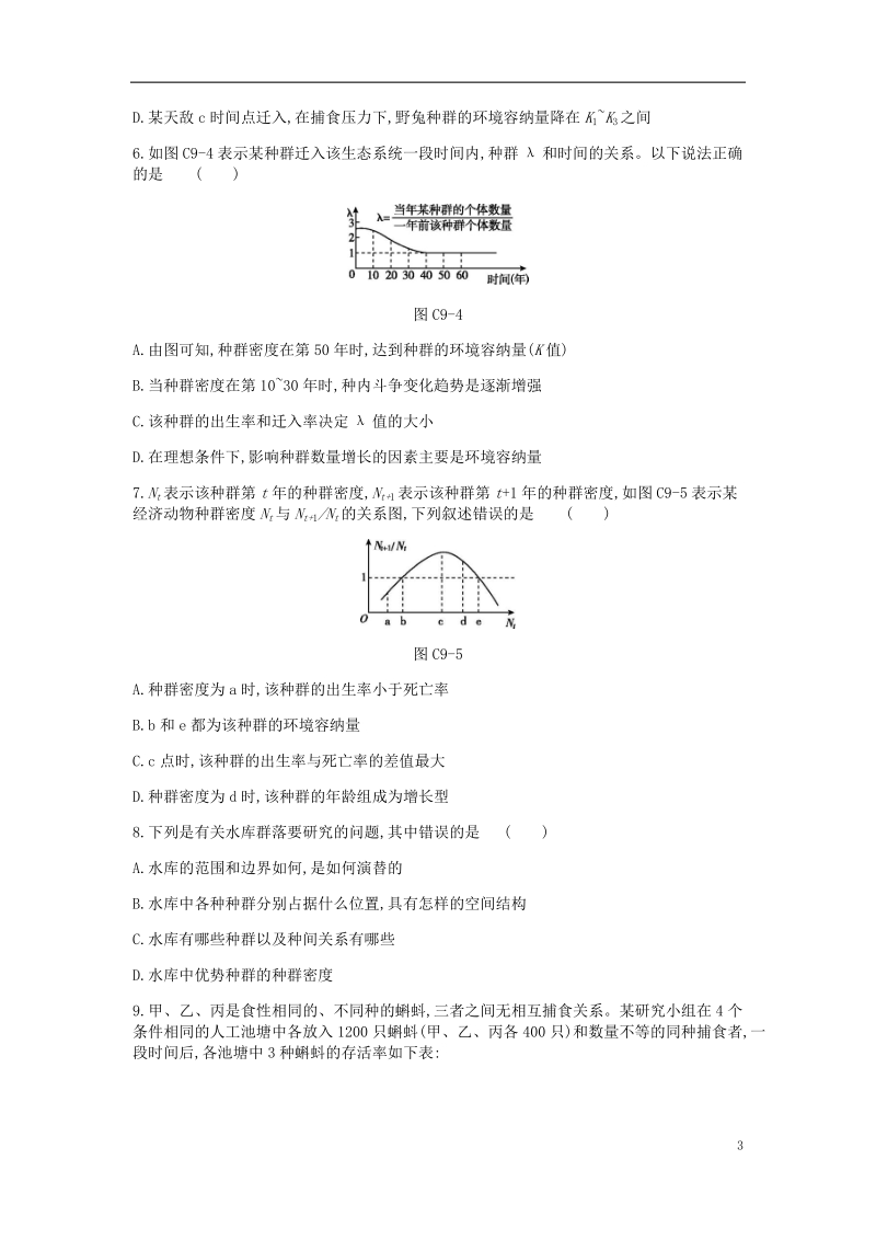 2019届高考生物一轮复习 第9单元 种群和群落常考易错训练.doc_第3页