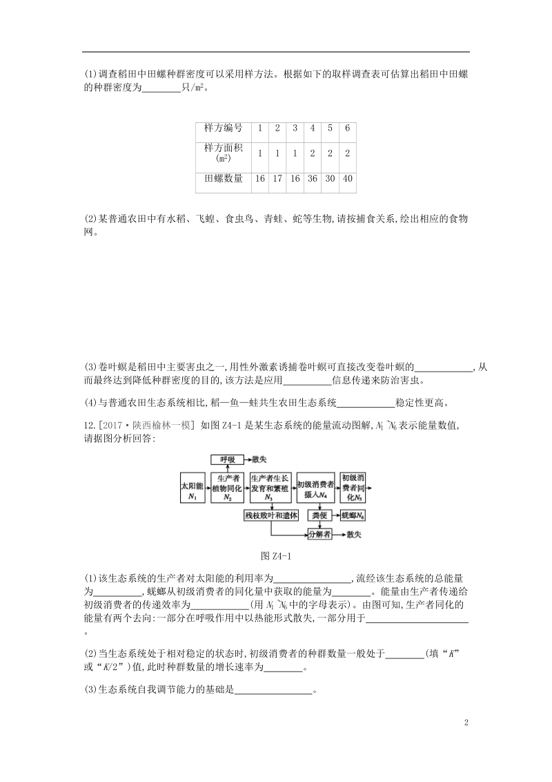 2019届高考生物一轮复习 第10单元 生态系统与生态环境的保护重难点大题练.doc_第2页