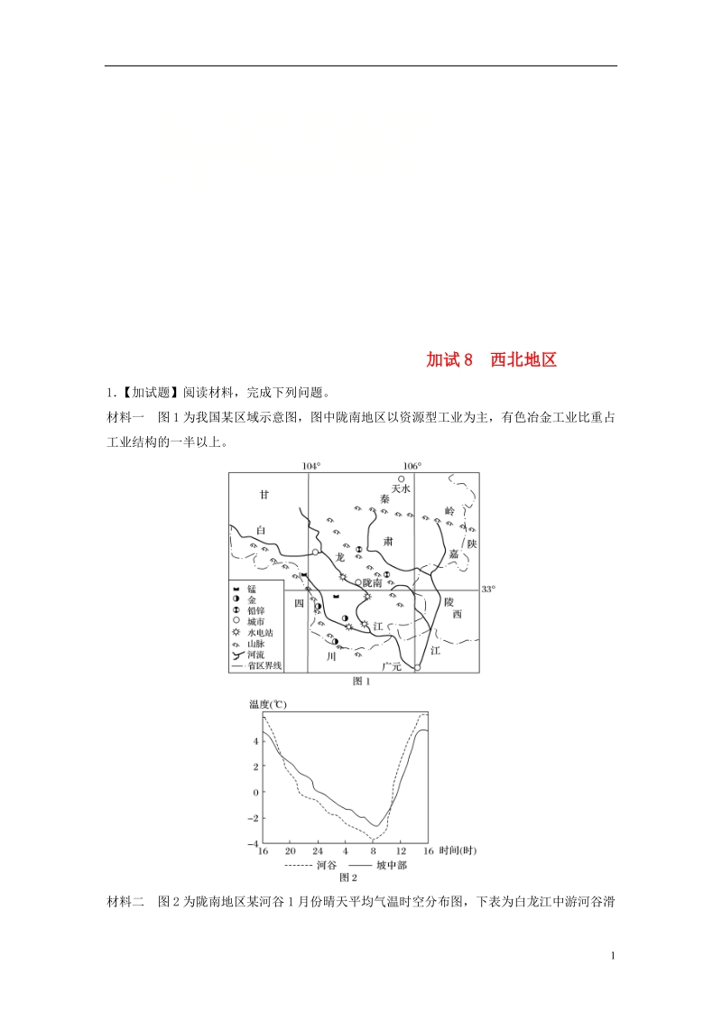 （浙江专版）备战2019高考地理一轮复习 非选择题 分区加试练8 西北地区.doc_第1页