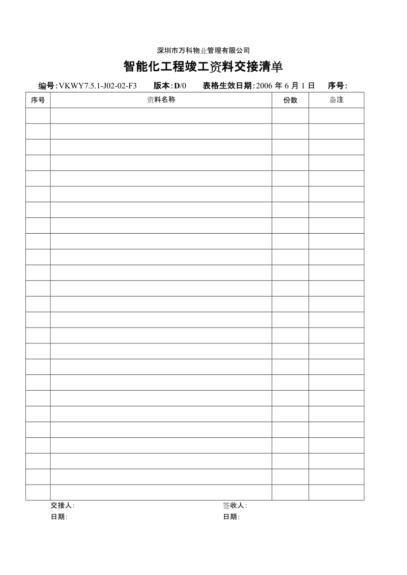 7.5.1-J02-02-F3智能化工程竣工资料交接清单.doc_第1页