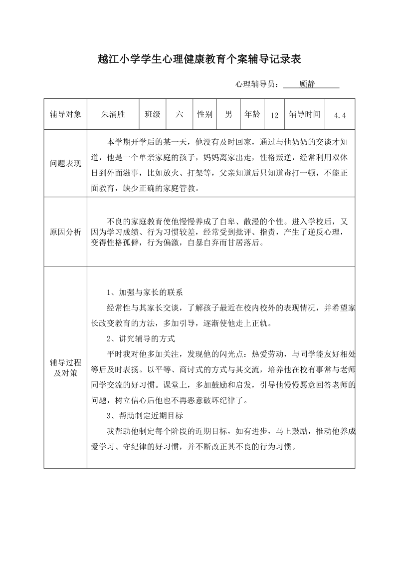 越江小学学生心理健康教育个案辅导记录表.doc_第2页