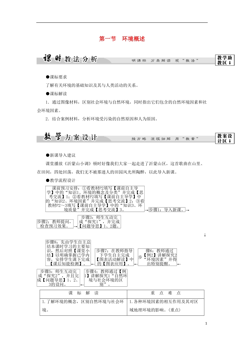 2018版高中地理 第一章 环境与环境问题 第1节 环境概述学案 湘教版选修6.doc_第1页