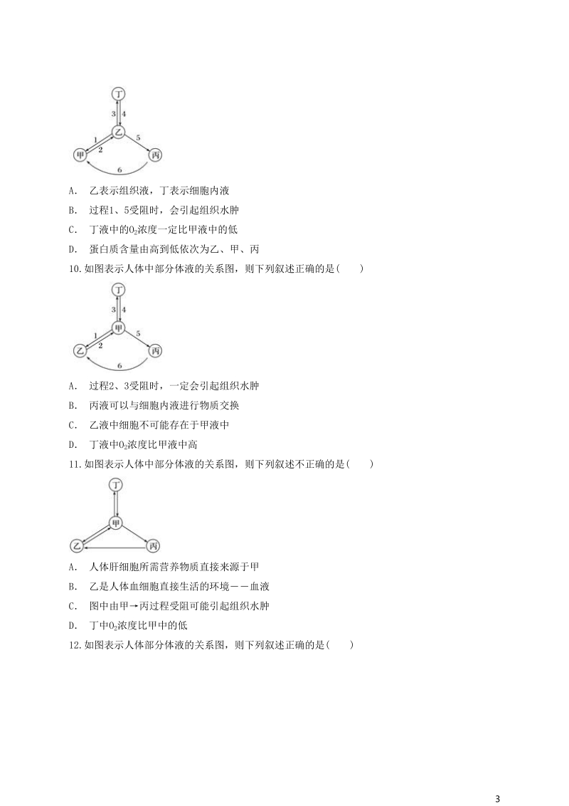 2018高中生物 多角度综合分析内环境相关图标有解析同步精选对点训练 新人教版必修3.doc_第3页