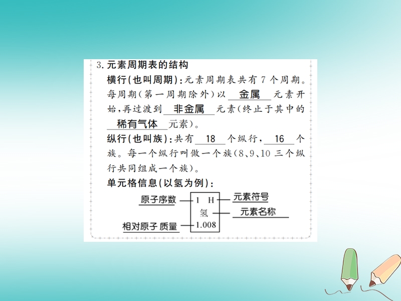 2018年秋九年级化学上册 第三单元 物质构成的奥秘 课题3 元素 2 元素符号 元素周期表习题课件 （新版）新人教版.ppt_第3页