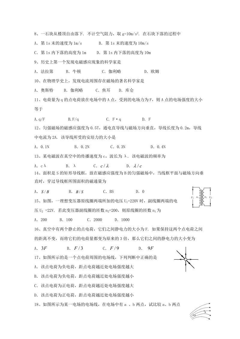 高中物理基础测试题.doc_第2页