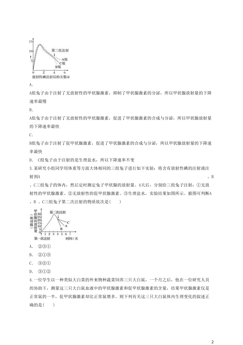 2018高中生物 激素分泌调节实验设计综合分析类同步精选对点训练 新人教版必修3.doc_第2页