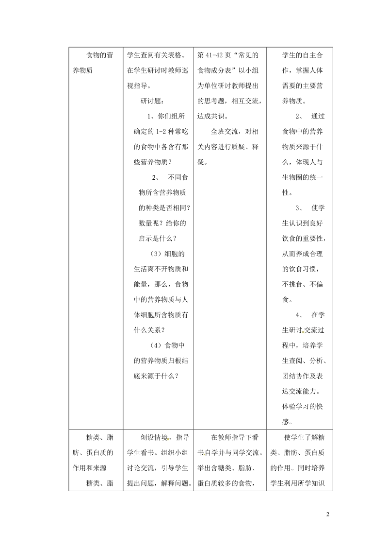 安徽省合肥市长丰县七年级生物下册4.2.1食物中的营养物质教案4新版新人教版.doc_第2页