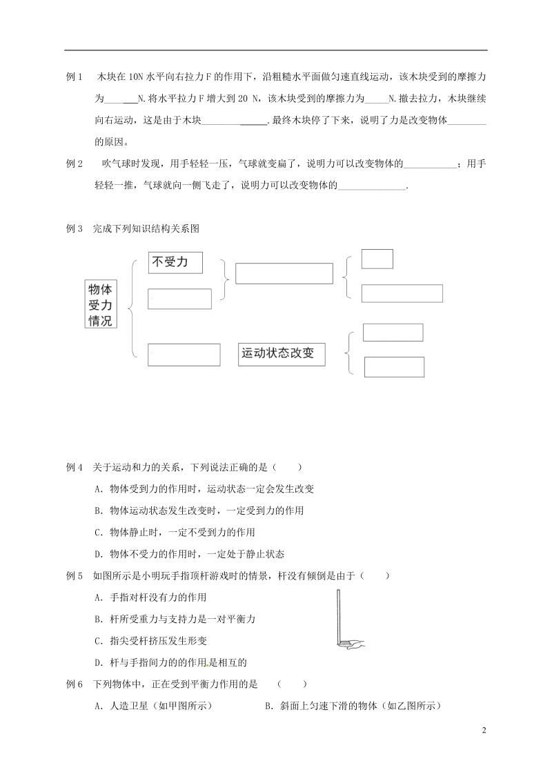 江苏省高邮市八年级物理下册第九章力与运动复习导学案无答案新版苏科版.doc_第2页