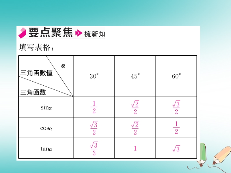 2018秋九年级数学上册第23章解直角三角形23.1锐角的三角函数23.1.230°45°60°角的三角函数值第1课时30°45°60°角的三角函数值习题课件新版沪科版.ppt_第2页