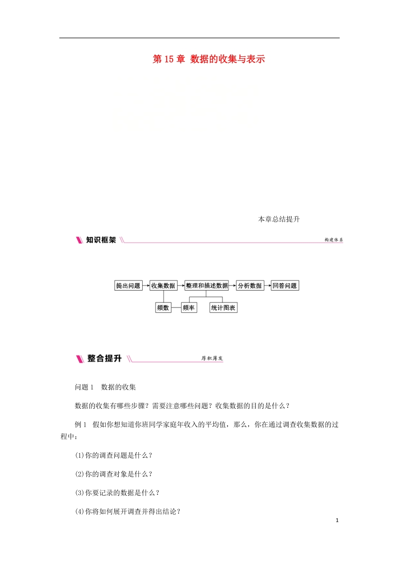 2018年秋八年级数学上册第15章数据的收集与表示本章总结提升练习新版华东师大版.doc_第1页