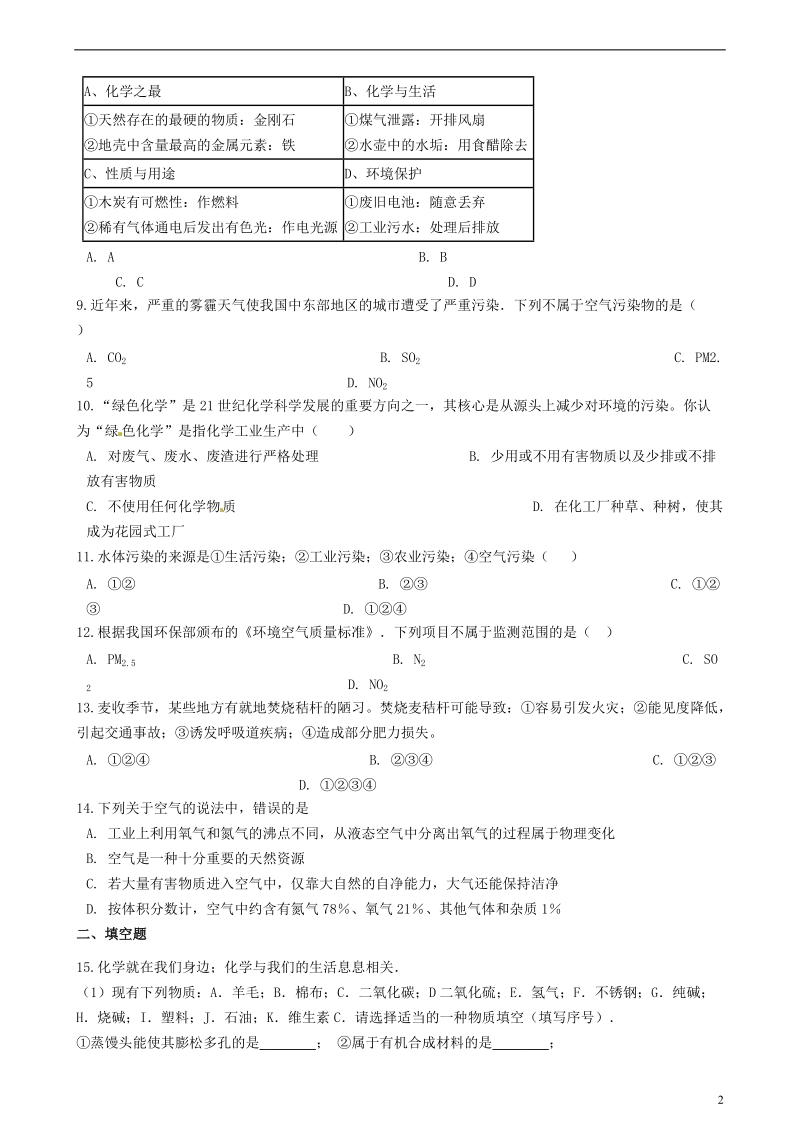 九年级化学全册第六单元化学与社会发展6.4化学与环境保护同步测试新版鲁教版五四制.doc_第2页