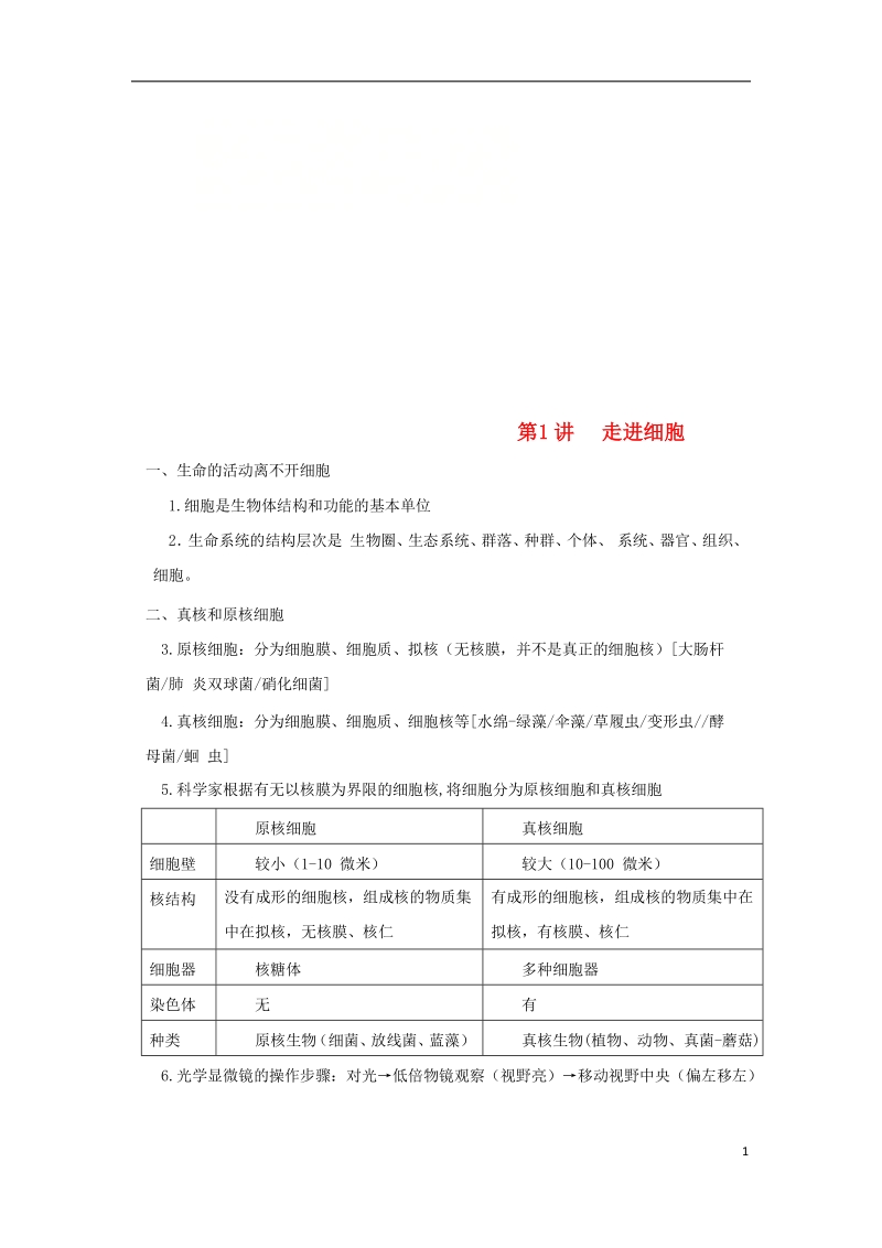 2018高中生物学业水平测试复习 第1讲 走进细胞学案.doc_第1页