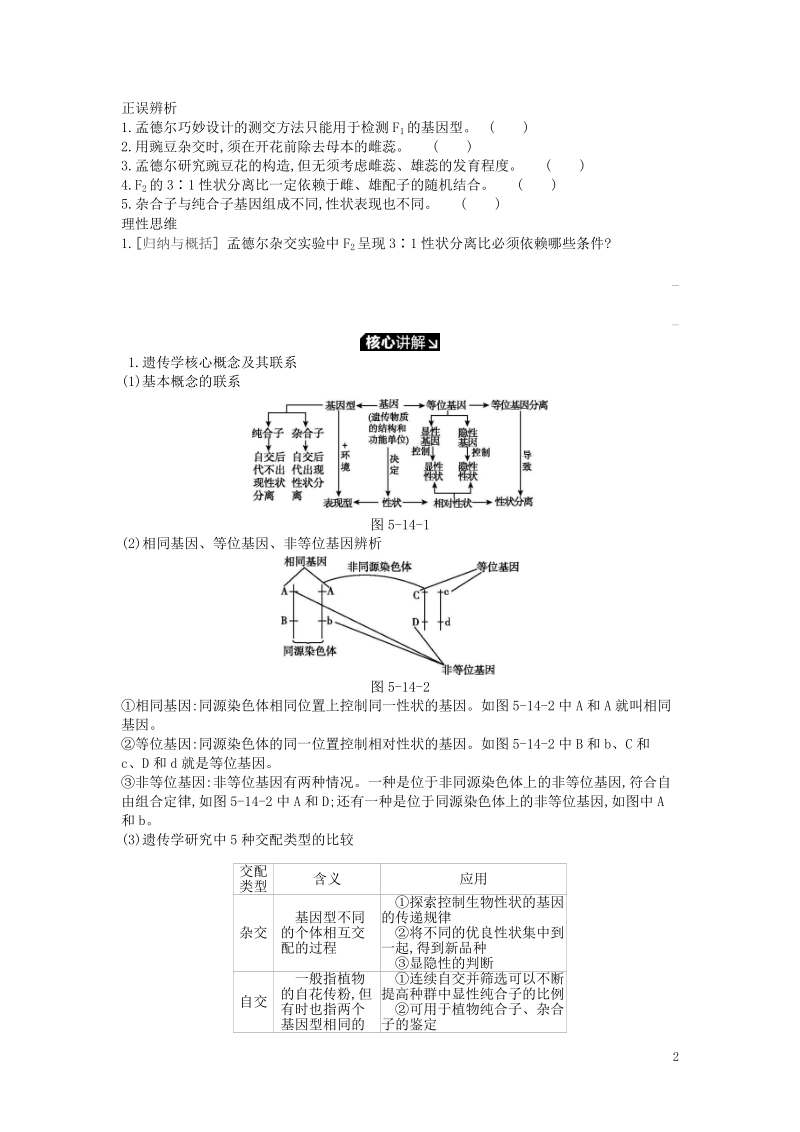 2019版高考生物一轮复习第5单元遗传的基本规律和遗传的细胞基础第14讲基因的分离定律学案苏教版.doc_第2页