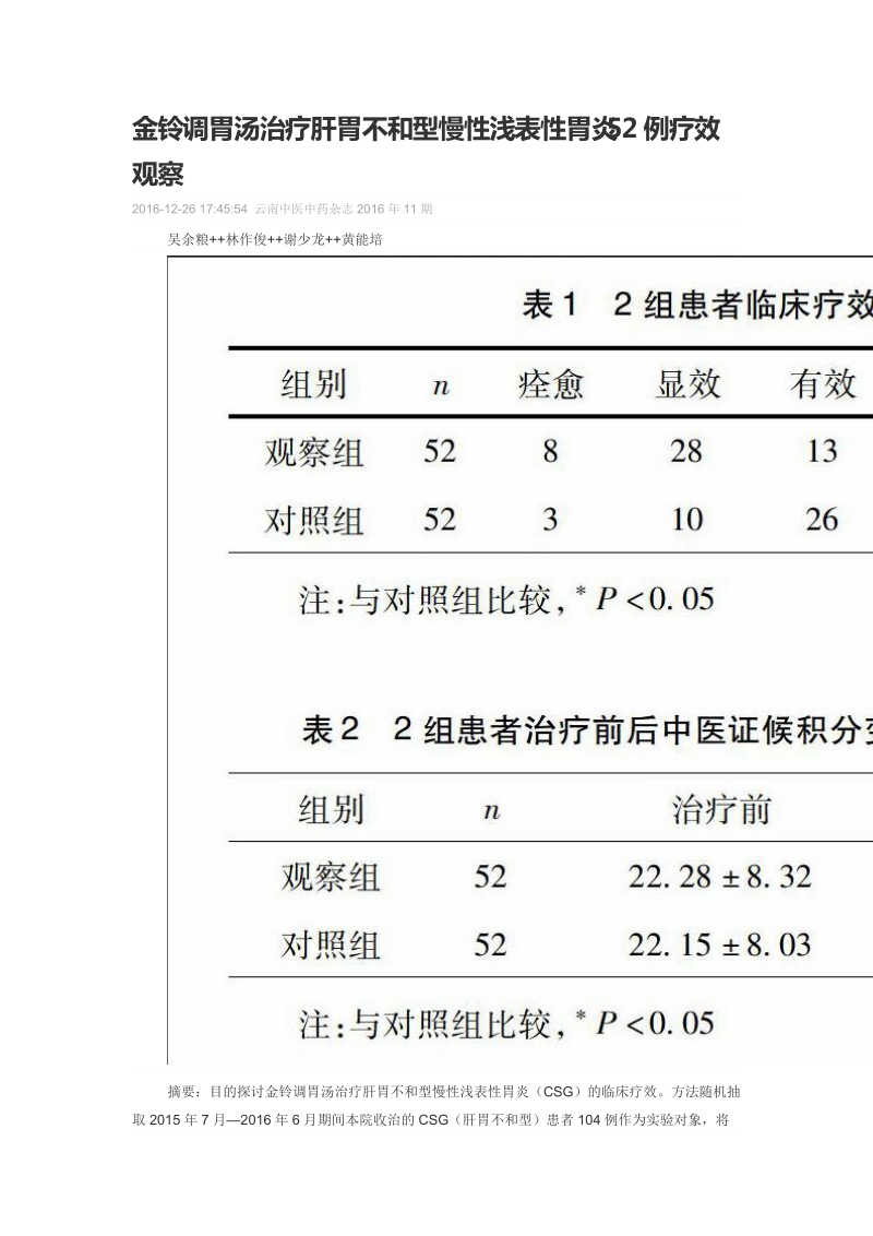 金铃调胃汤治疗肝胃不和型慢性浅表性胃炎52例疗效观察.doc_第1页