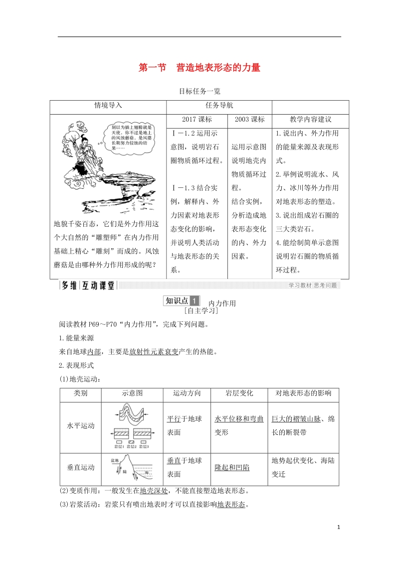 四省市2018_2019版高中地理第四章地表形态的塑造第一节营造地表形态的力量学案新人教版必修.doc_第1页