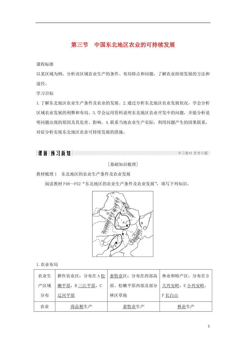 2018_2019版高中地理第二章区域可持续发展区域地理环境和人类活动第三节中国东北地区农业的可持续发展学案中图版必修.doc_第1页