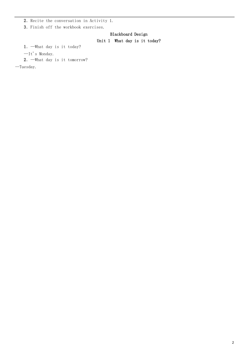 2018年秋七年级英语上册startermodule4myeverydaylifeunit1whatdayisittoday教案新版外研版.doc_第2页