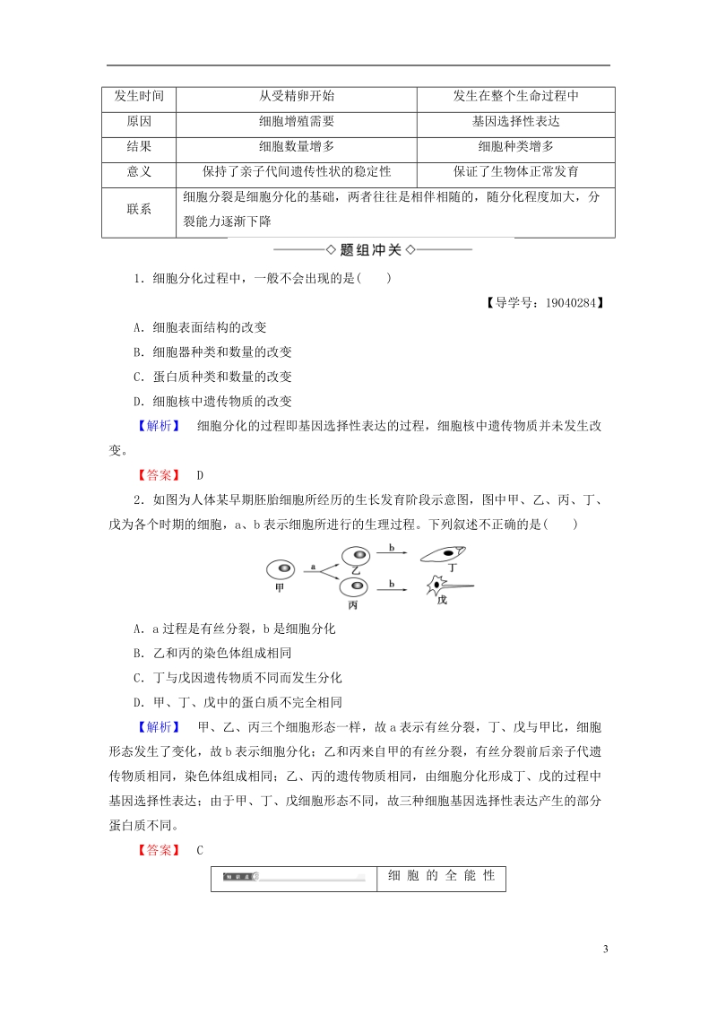 2018版高中生物第六章细胞的生命历程第2节细胞的分化学案新人教版必修.doc_第3页