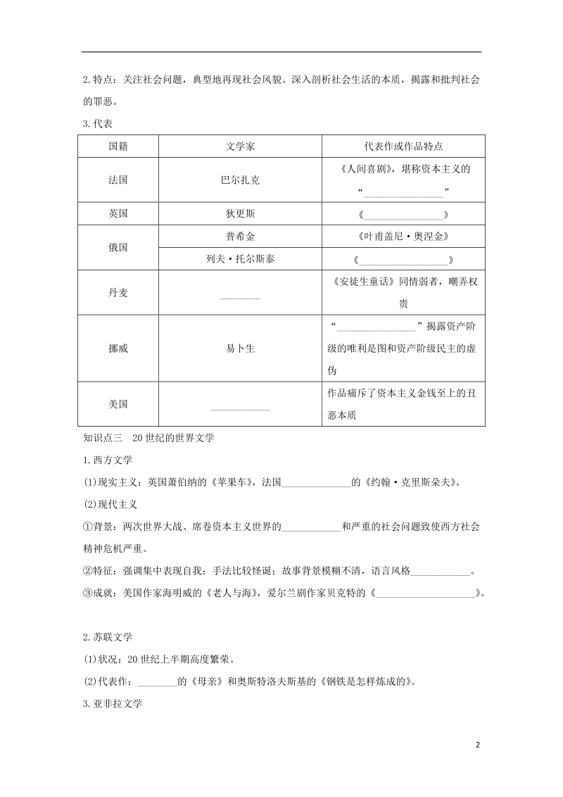 四省市2018_2019版高中历史第八单元19世纪以来的世界文学艺术第22课文学的繁荣学案新人教版必修.doc_第2页