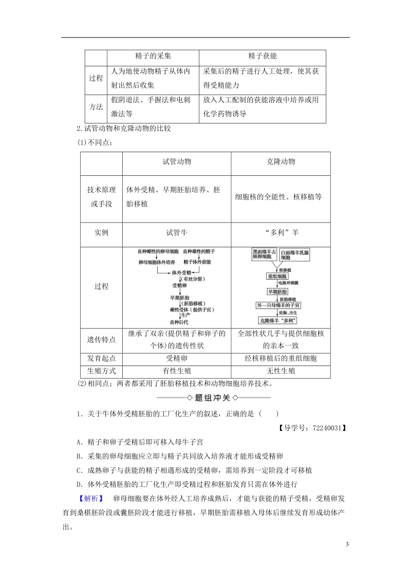 2018版高中生物第3章胚胎工程3.2体外受精和早期胚胎培养学案新人教版选修.doc_第3页