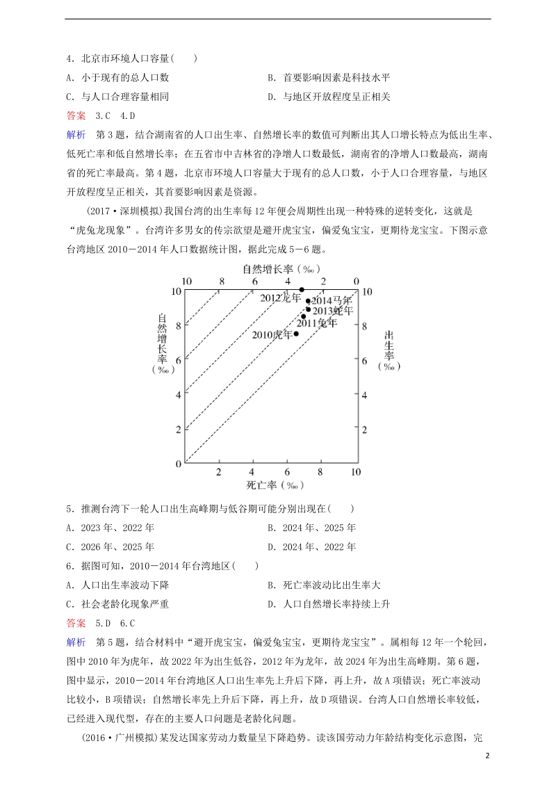 2018高考地理一轮复习 题组层级快练17 人口的数量变化与合理容量.doc_第2页