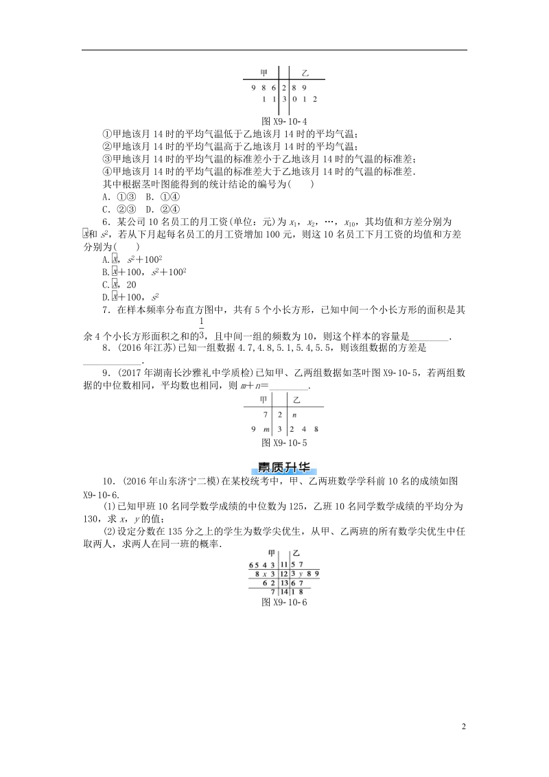 2019版高考数学一轮复习第九章概率与统计第10讲用样本估计总体课时作业理.doc_第2页