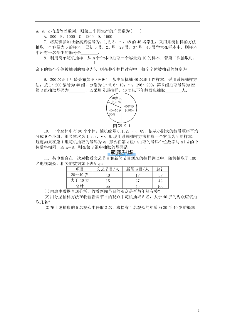 2019版高考数学一轮复习第九章概率与统计第9讲随机抽样课时作业理.doc_第2页