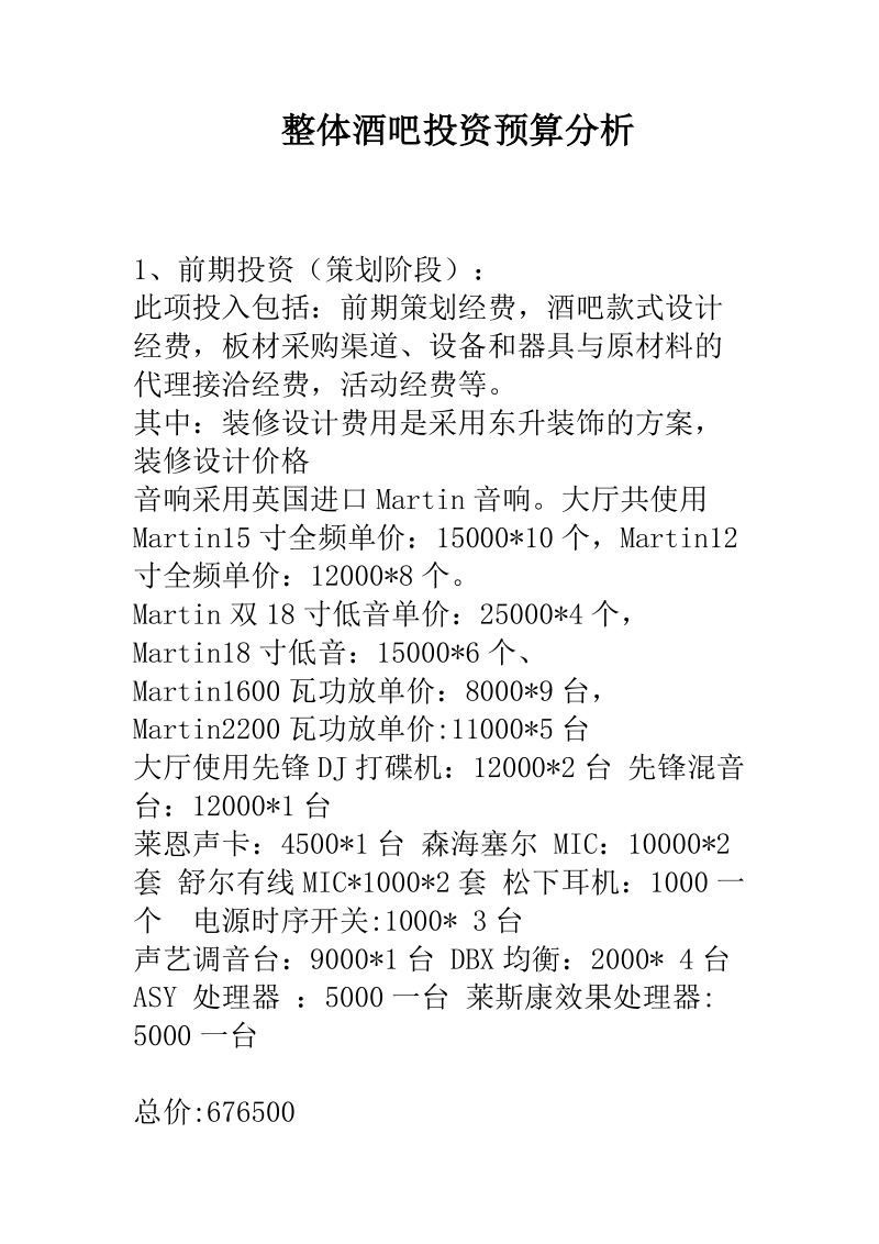 整体酒吧投资预算分析.doc_第1页