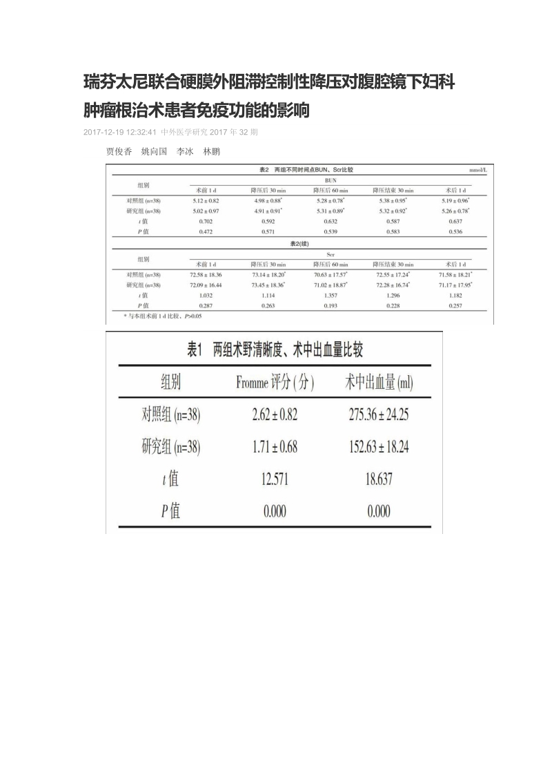 瑞芬太尼联合硬膜外阻滞控制性降压对腹腔镜下妇科肿瘤根治术患者免疫功能的影响.doc_第1页