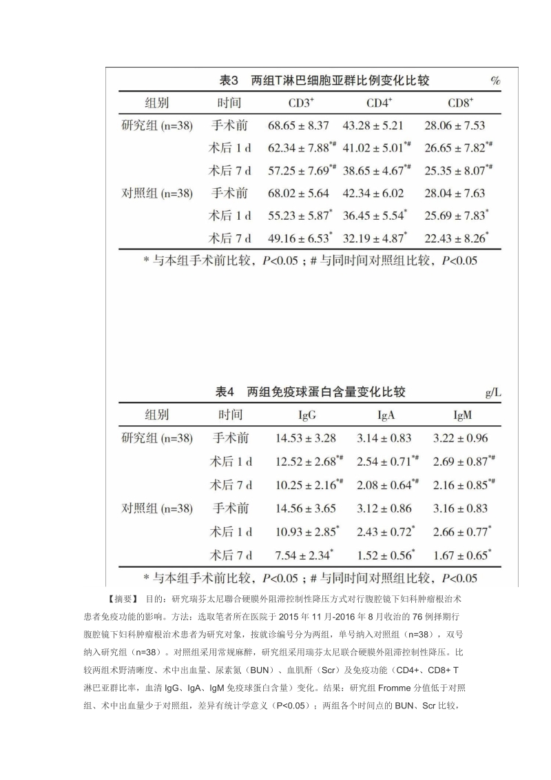 瑞芬太尼联合硬膜外阻滞控制性降压对腹腔镜下妇科肿瘤根治术患者免疫功能的影响.doc_第2页