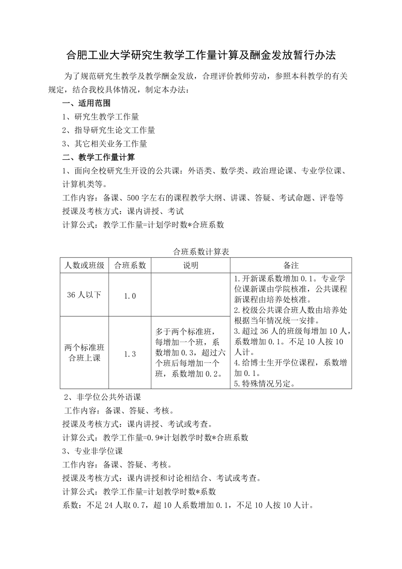 合肥工业大学研究生教学工作量及酬金管理暂行办法.doc_第1页