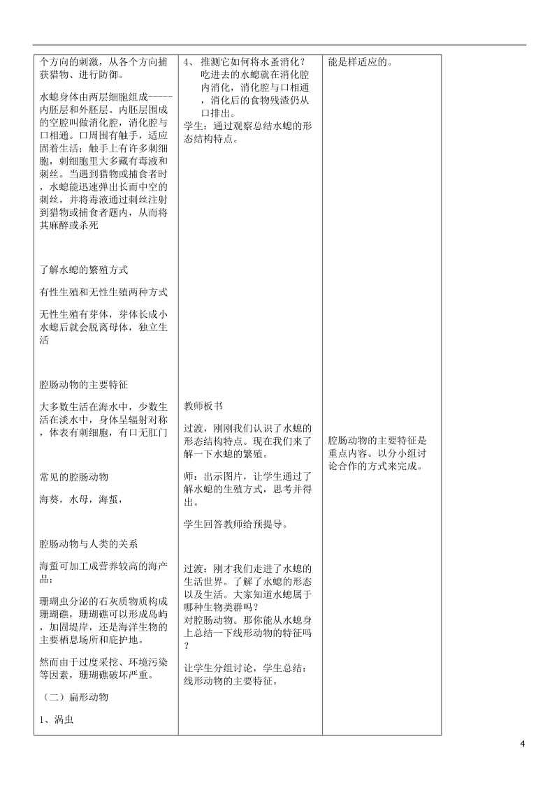 2018年八年级生物上册第5单元第1章第1节腔肠动物和扁形动物教案新版新人教版.doc_第2页