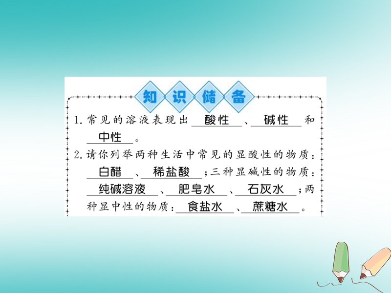 2018秋九年级化学下册 第7章 应用广泛的酸、碱、盐 第1节 溶液的酸碱性（第1课时）酸性溶液和碱性溶液习题课件 沪教版.ppt_第2页