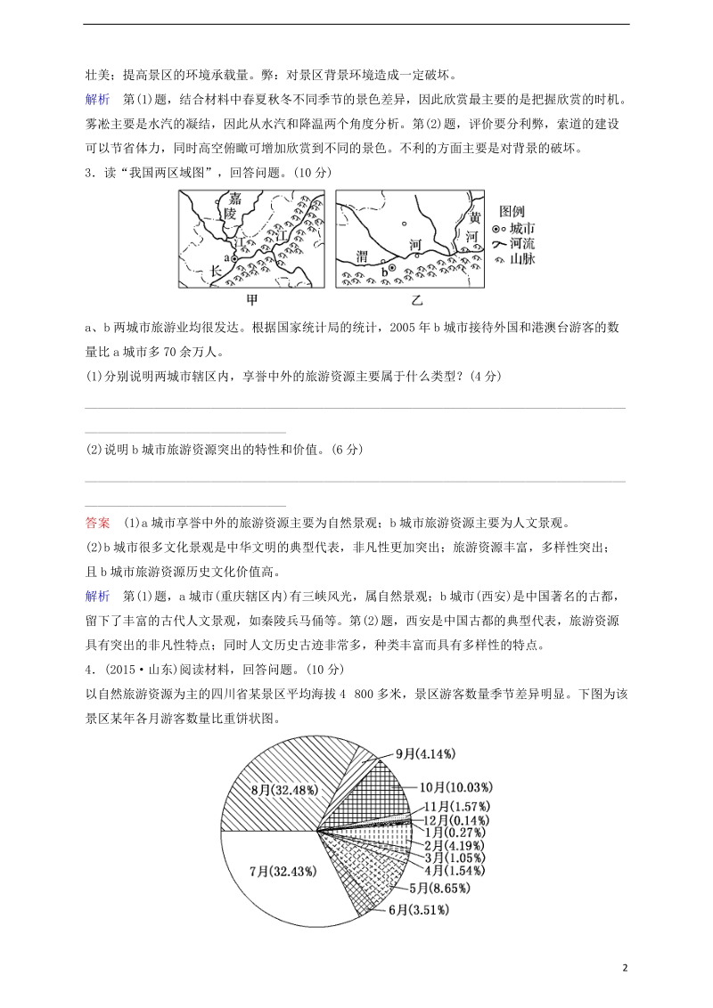 2018高考地理一轮复习 题组层级快练42 旅游资源的类型、分布与欣赏.doc_第2页