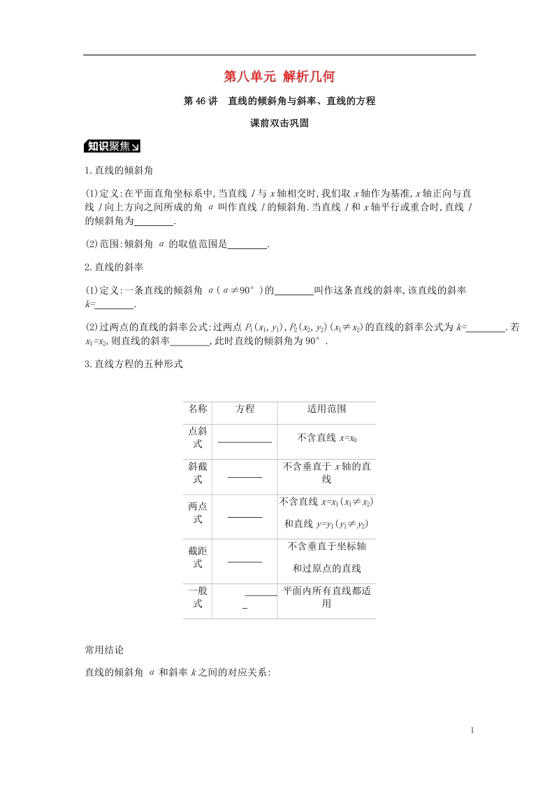 2019届高考数学一轮复习第8单元解析几何听课学案理.doc_第1页