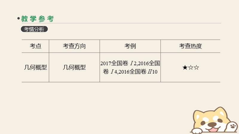 2019届高考数学一轮复习第9单元计数原理概率随机变量及其分布第59讲几何概型课件理.ppt_第3页