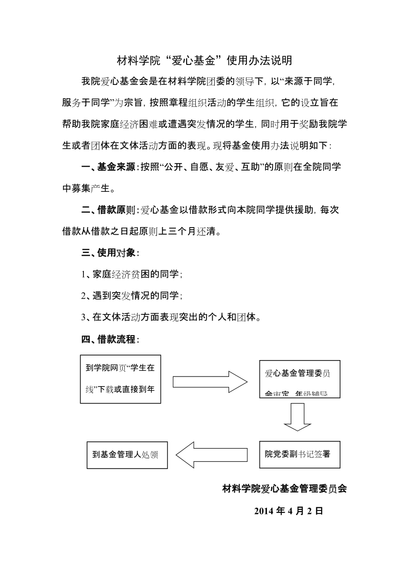 外文学院“爱心基金”使用办法说明.doc_第1页