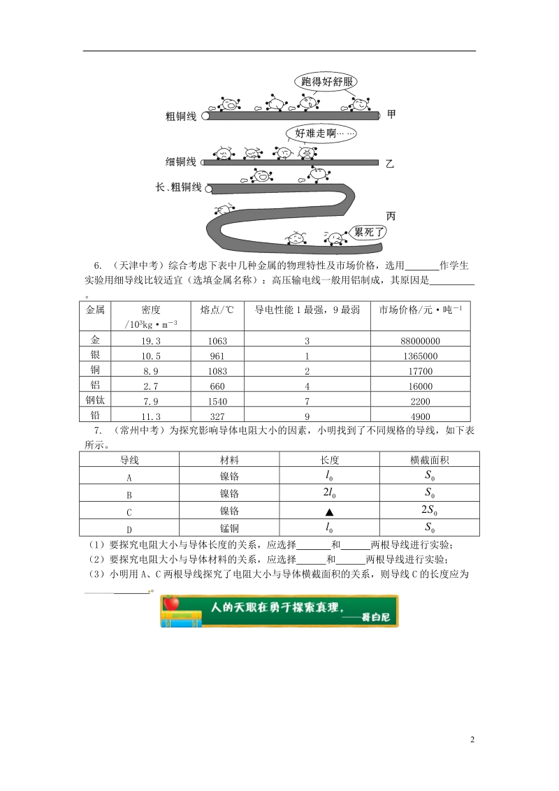 九年级物理上册4.3电阻：导体对电流的阻碍作用影响导体电阻大小的因素习题含解析新版教科版.doc_第2页